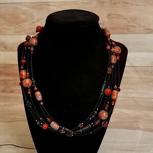 Multistrand Black wire and Beaded Necklace